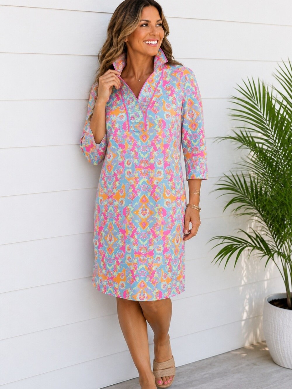 NEW Gretchen Scott Everywhere Ruffneck Dress Large Watteau Turquoise Floral NWT